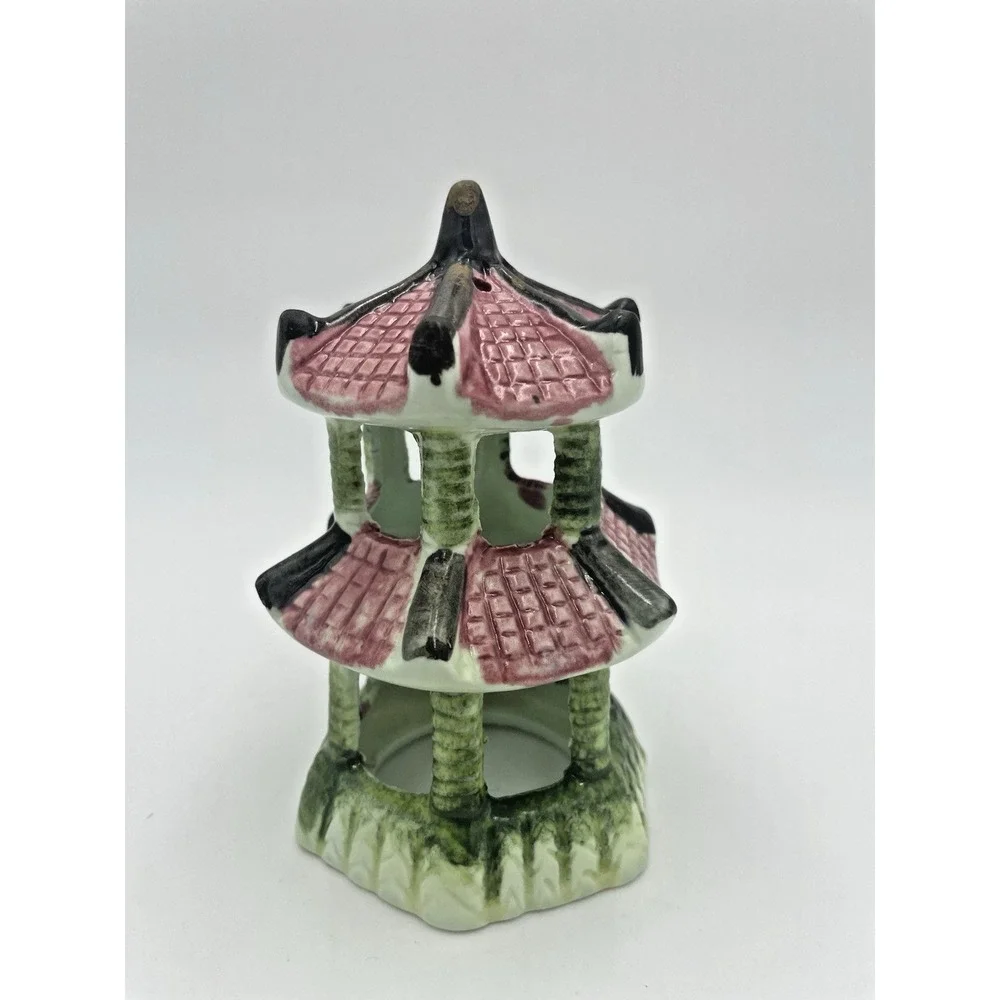 Vtg Aquarium Fishbowl Ceramic Swim Through 3D Japanese‎ Pagoda Tower 5x3.5